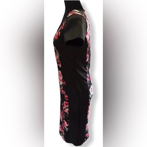 Love J. Floral Pencil Dress Juniors Medium Bodycon Black Pink Floral Roses - Picture 10 of 13